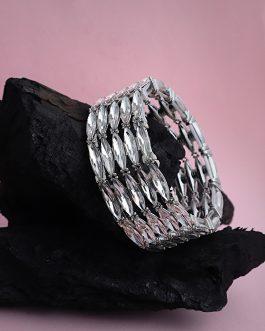 Silver-Plated White Stone-Studded Bangle-Style Bracelet