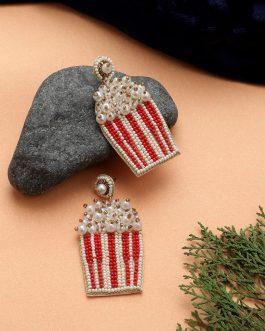 Red & Cream-Coloured Contemporary Drop Earrings