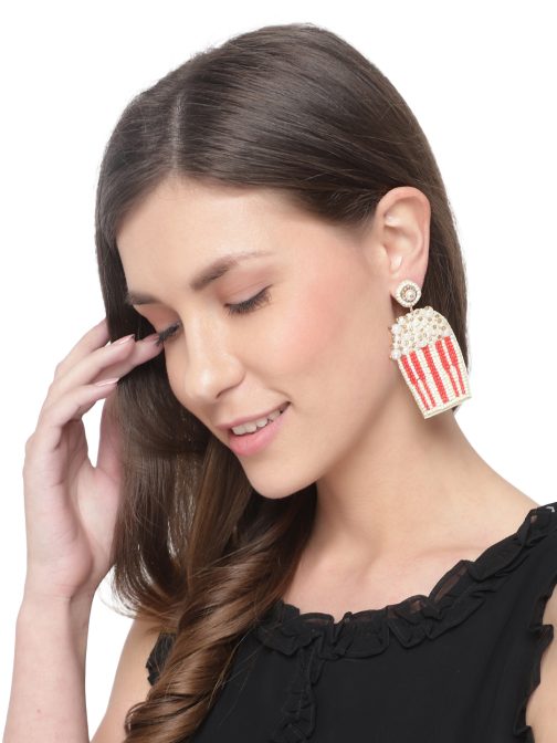 Red & Cream-Coloured Contemporary Drop Earrings - Image 2