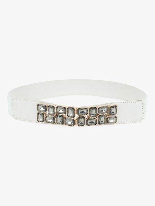 Women White Embellished Belt