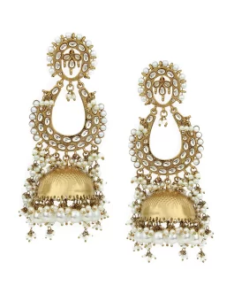Gold-Toned & White Dome Shaped Jhumkas Gold-Toned & White Dome Shaped Jhumkas