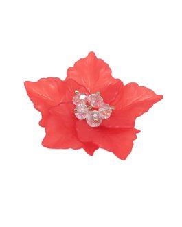 Women Red & Beige Stone-Studded Floral-Shaped Brooch