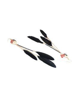 Mali Fionna – Black Contemporary Feathers Drop Earrings
