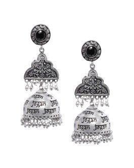 Silver-Toned Oxidized Contemporary Jhumkas Earrings
