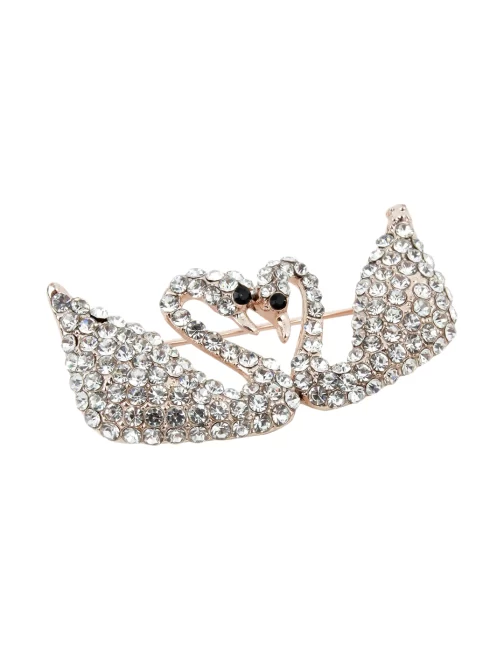 Women Gold-Plated Stone-Studded Swan-Shaped Brooch