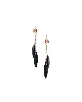 Mali Fionna – Black Contemporary Feathers Drop Earrings