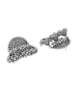 Women Silver-Toned Jhumkas Earrings