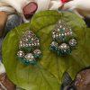 Silver-Toned & Green Handcrafted Dome Shaped Jhumka