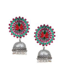 Women Red Oxidised Jhumkas Earrings