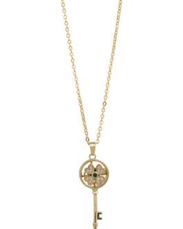 Mali Fionna Gold Plated Stone Studded & Key Charm Pendant With Chain