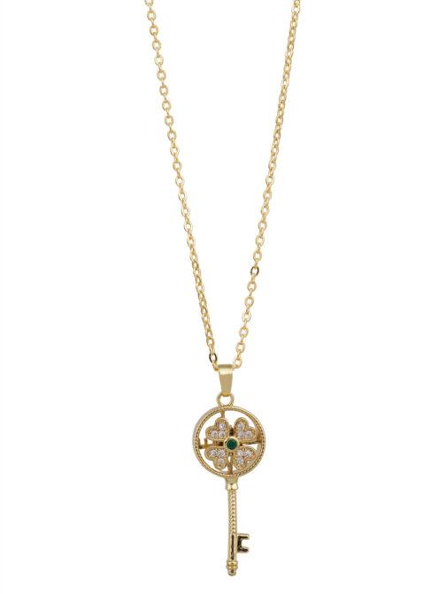 Mali Fionna Gold Plated Stone Studded & Key Charm Pendant With Chain - Image 2