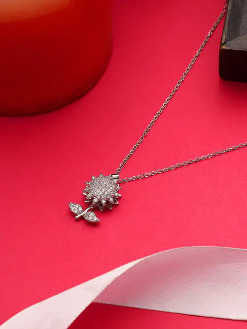 Mali Fionna Silver-Plated Stone Studded Pendant With Chain