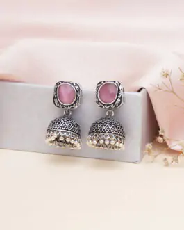 Mali Fionna Oxidised Jhumki Earrings (Pink)