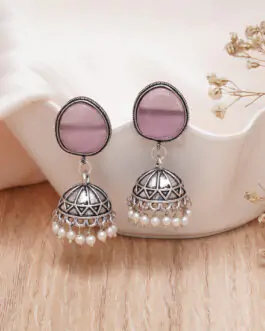 Mali Fionna Silver-Plated Dome Shaped Jhumki Earrings (Pink)