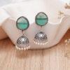 Mali Fionna Silver-Plated Dome Shaped Jhumki Earrings (SeaGreen)