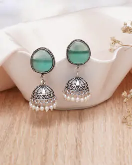 Mali Fionna Silver-Plated Dome Shaped Jhumki Earrings (SeaGreen)