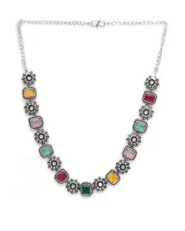 Mali Fionna Silver Plated Onyz Stone Studded Jewellery Set