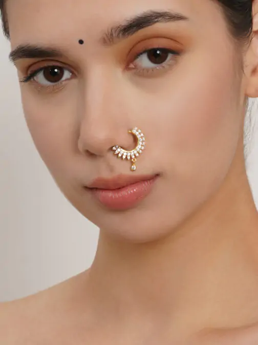 Mali Fionna Gold-Plated Stone-Studded Nose Ring - Image 3